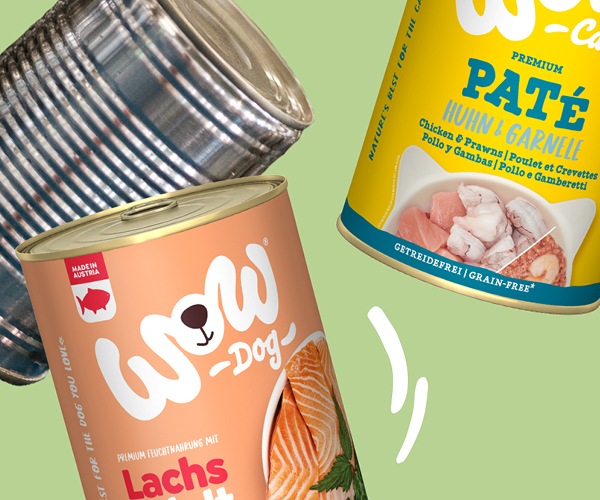 Lebensmittelechte beschichtete Dosen von Wow Dog