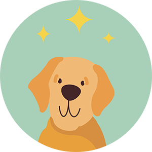Icon auf dem ein gezeichnete Hunde abgebildet ist der Sternchen über den Kopf hat.